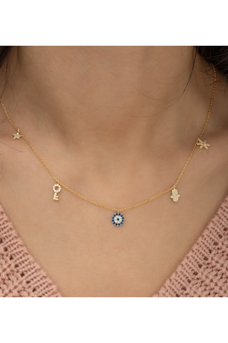 Nereze 925 Ayar Gold Şans Kolyesi Kadın Gümüş Kolye