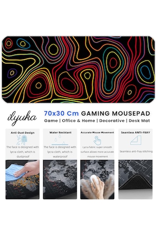 İlyuka Mousepad 70x30cm Büyük Boy Xl Mp377030 Colored Topography