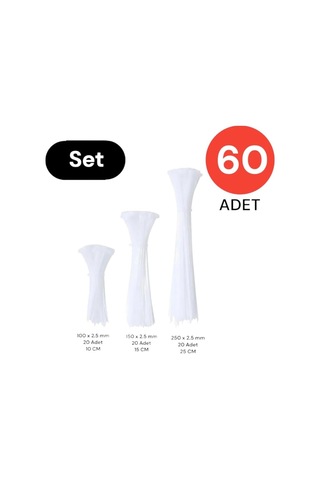 Tek-iş Beyaz Plastik Kablo Bağı Seti 100mm 150mm 250mm X 2.5mm 60 Adet Dayanıklı Cırt Kelepçe Kablo Düz Diğer