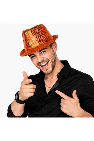 Turuncu Payetli Disco Parti Şapkası Yetişkin Işıltılı Fötr Model Diğer