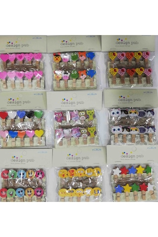 Şekilli Ahşap Mandallar 35cm 10'lu Set10 Paket Dekoratif Aparat Parti Süsleri Resim Askısı