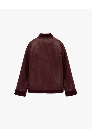 Koton Peluş Astarlı Dik Yaka Çıtçıt Düğmeli Fermuarlı Suni Deri Ceket Bordo 6wal20155ıw Bordo