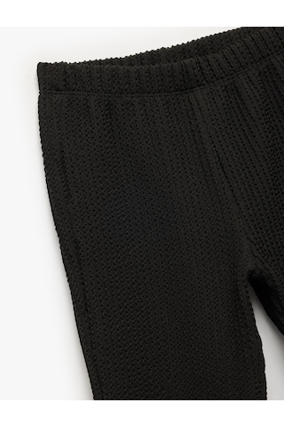 Koton Beli Lastikli Dokulu Basic İspanyol Paça Pantolon Siyah 6wkg40020ak Siyah