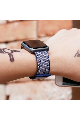 E2m Apple Uyumlu  Watch 38-40mm Krd-03 Hasır Spor Lacivert Kordon