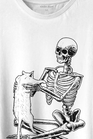 İskelet Ölünceye Kadar Kedi Seveceğim Skeleton Cat Love Baskılı Tişört Unisex T-shirt 001