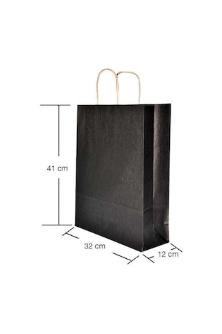 Burgu Saplı Siyah Kağıt Çanta 32X12X41 Cm - 25 Adet