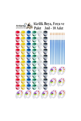 Akrilik Boya 3 Ml 6 Renk Resim Fırçası Ve Paleti 10 Paket Mini Küçük Akrilik Boya Taş Ahşap Seramik Tuval Alçı Tuval Çok Renkli
