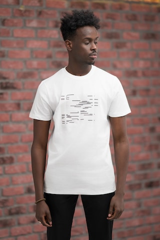 Slim Fit Sıfır Yaka Baskılı Pamuklu T-shirt Beyaz