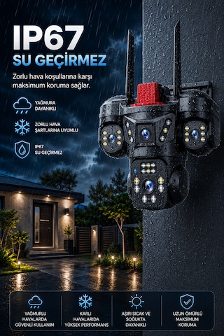 4 Kameralı 12mp Wifi Adaptörlü Gece Görüşlü Hareket Bildirimi Gönderen Güvenlik Kamerası