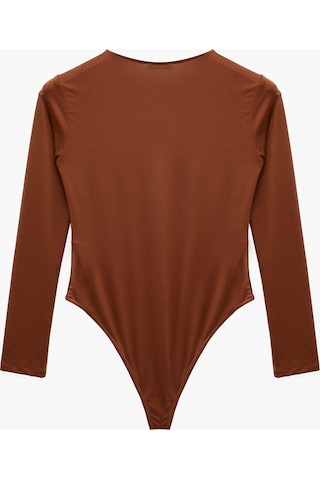 Koton Bisiklet Yaka Uzun Kollu Bodysuit Kahverengi 7wak80003ek Kahve
