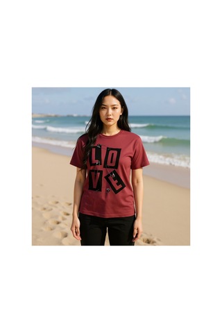 Urbantrendstore Unisex Love Kalp Oversize Fit Rahat Geniş Salaş T-shirt Günlük Tişört Bordo