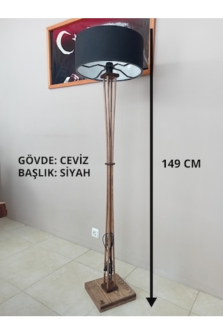 Balsa Dekor Ahşap Lambader Ceviz Gövde Siyah