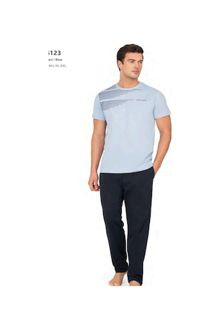 Pierre Cardin 6123 Erkek Kısa Kollu Bisiklet Yaka Pijama Takımı-mavi