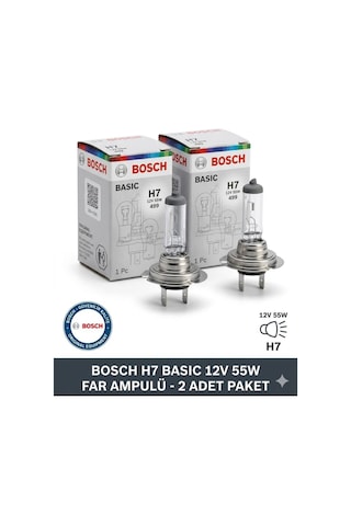 H7 Basic 12v 55w Far Ampulü 499  Uzun Ömürlü Halojen Ampul 2 Adet Far Lambası