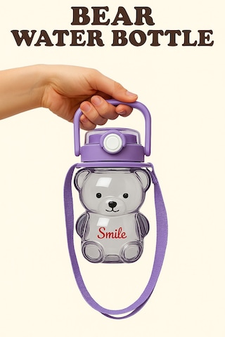 Smile Şeffaf Ayıcık Model Öğrenci Su Matarası Öğrenci Su Şişesi Suluk 1000ml Bpa Içermez Asorti Mor
