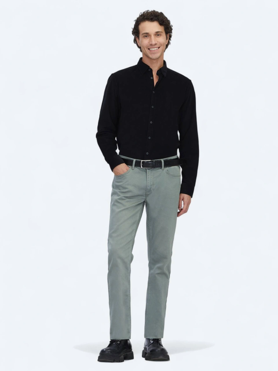 Açık Haki Slim Fit Denim Pamuk Karışımlı Pantolon Açık Haki