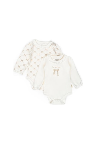 BabyCosy Organic Wear Bebek 2li Uzun Kollu Zıbın Body %100 Organik Pamuk , Bebek - Yenidoğan- Csy8139 Taş Rengi