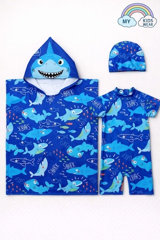 My Kids Wear Erkek Çocuk Deniz Kombini 3 Lü Set Mayo, Havlu Ve Bone 12582 Gri - Turuncu