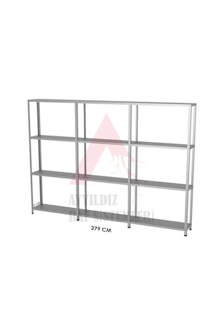 4 Katlı 3'lü Gri Renk Çelik Raf - Depo, Arşiv, Kiler, Dosya, Dosya Rafı 31x93 Cm-200 Cm Gri