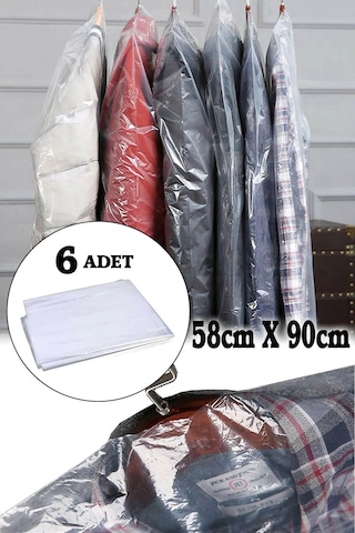 Elbise Kılıfı Şeffaf Elbise Torbası Poşeti 6 Adet 58x90cm DG042