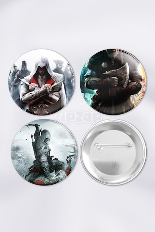 Assassin's Creed Video Oyun Bilgisayar Oyunu Çanta Süsü Rozet İğneli Buton Rozet Seti 3 Adet Çok Renkli