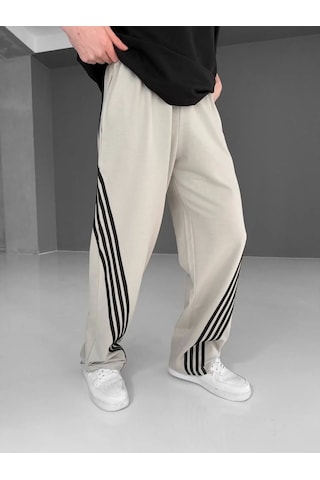 İki İplik Kumaş Şeritli Alt Esofman - Gri Gri