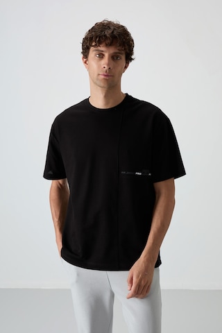 Air Jones Tommy Life Siyah Pamuklu Kalın Yüzeyi Dokulu Oversize Fit Baskılı Erkek T-shirt - 88370 Siyah