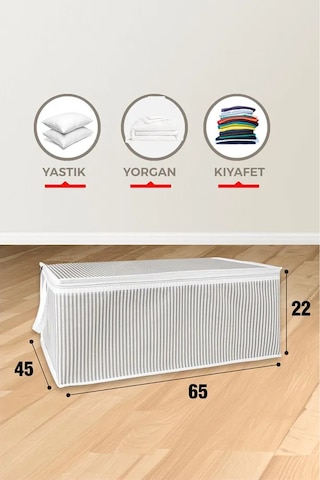 5 Adet Gri Çizgili Fermuarlı Hurç Yastık-yorgan-kıyafet Düzenleyici 64 45 22 Cm Gri-beyaz