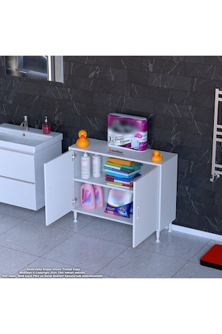 Modilayn Söke 100x75x32,5 Cm Lik Küçük Alanlar İçin Akıllı Çözümler 2 Kapaklı 2 Göz Raf Dolap Beyaz