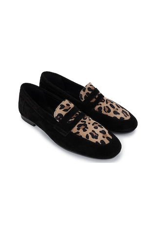 Tamer Tanca Kadın Hakiki Deri Siyah Süet Loafer Ayakkabı 961 555 Bn Ayk Y25 Syh Suet/leopar SIYAH SUET