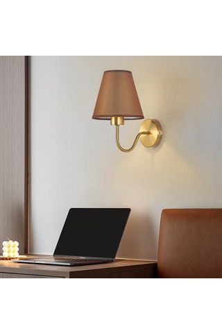 Yunboo 4018 Bakır Renkli Keten Kapaklı Modern Duvar Lambası - Otel, Yatak Odası, Koridor İçin - Tekli Paket Far Yok Keten