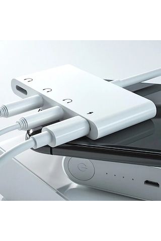 Ally Andriod Usb Type C 4in1 Otg Ses Adaptörü Çift Dc 3.5mm Jack- 5775 Beyaz