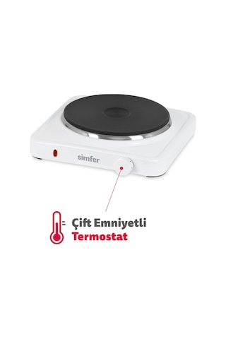 Simfer HP1500W Beyaz Hot Plate Tek Gözü Elektrikli Ocak