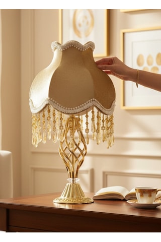 Gold Gece Lambası Abajur Klasik Model Metal Gold Kaplama Ayak 50x30cm Ab00122p3 Gold