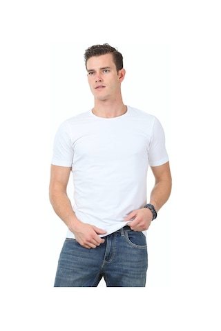 Beyaz Pamuk Karışımlı T-shirt Beyaz