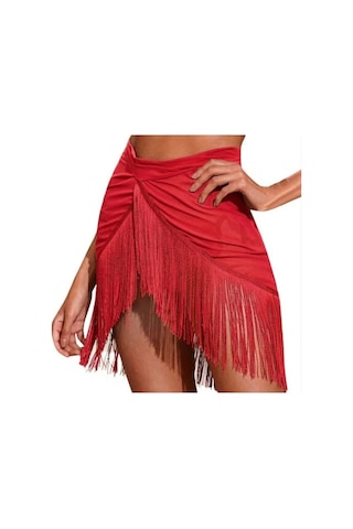 Quella Atelier Püsküllü Pareo Sarong Kırmızı Kırmızı