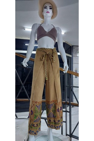 Eren Style Otantik Nakış İşlemeli Harem Şalvar Bulmaca Pantolon 103 Cm -8719 Bej