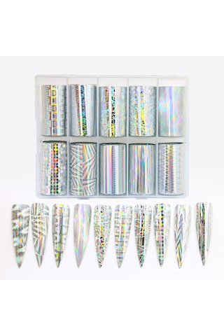 10lu Tırnak Süsleme Folyosu Holografik Geometri Dizayn Nail Art Transfer Folyo Wnf-273