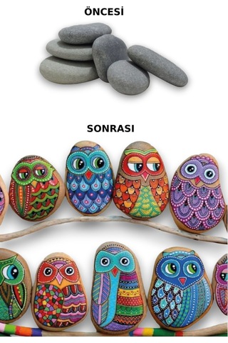 Taş Boyama Seti- Doğal Taşlar-akrilik Boya-fırça-ahşap Hepsi Bir Arada Muhteşem Set