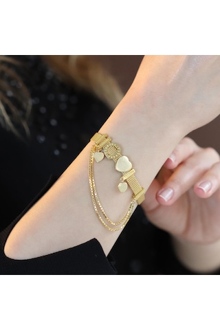 Pandora Kalp Charmlı Hasır Gold Kaplama Bileklik Gümüş