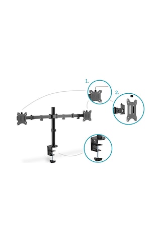 Digitus DA-90400 17"-32" 2x8 KG (Maks.) Sıkıştırmalı İkili Monitör Tutucu Siyah