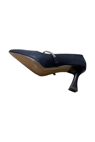 Yaren Moda Kadın Kadeh Topuk Taşlı Saten Stiletto Siyah - 870539054 Siyah