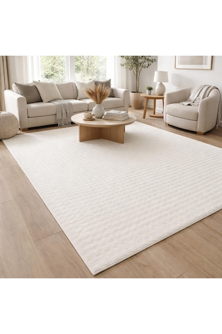 Krem Yumuşak Bubble Kaymaz Özel Taban Peluş Halı Yolluk Yıkanabilir 102