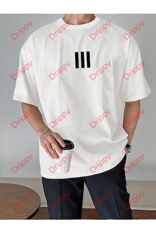 Flood Of Style 3 Çizgi Baskılı Beyaz Erkek Tshirt Beyaz