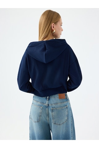 Long Crop Kadın Sweatshirt Lacivert