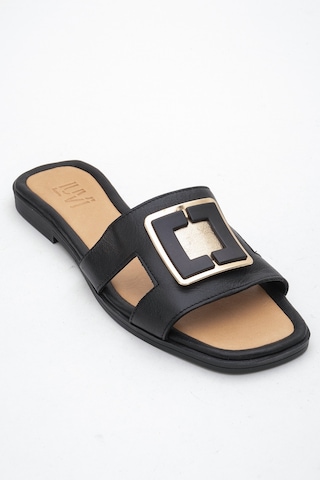 Luvishoes Luvi Shoes Millie Siyah Hakiki Deri Tokalı Kadın Terlik Siyah