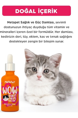 Metapet Kediler İçin 6in1 Multivitamin Damlası Tüy Eklem Glukozamin 50 ML