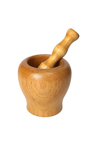 Homyl Ahşap Harç Ve Havaneli Set Manuel Sarımsak Minici Sos Açık Kahverengi