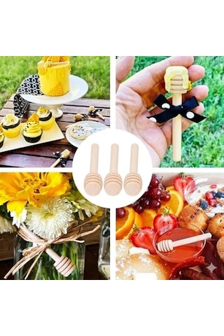 10'lu Paket 8 Cm Mini Ahşap Bal Kaşığı - Hediyelik Bal Çubuğu, Nişan, Düğün, Nikah Şekeri Ve Bebek Mevlüdü İçin Süsleme Kaşığı - Doğal Ahşap Küçük Bal Karıştırıcı Ve Sunum Aksesuarı