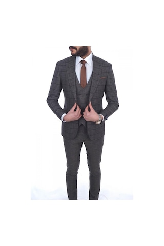 Jan Carlucci Slimfit Yelekli Drop 6 Takım (476562242) Açık Kahverengi